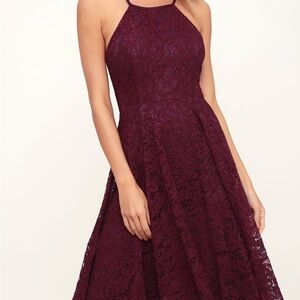 Endlessly Infatuated Plum Purple Lace Midi Dress